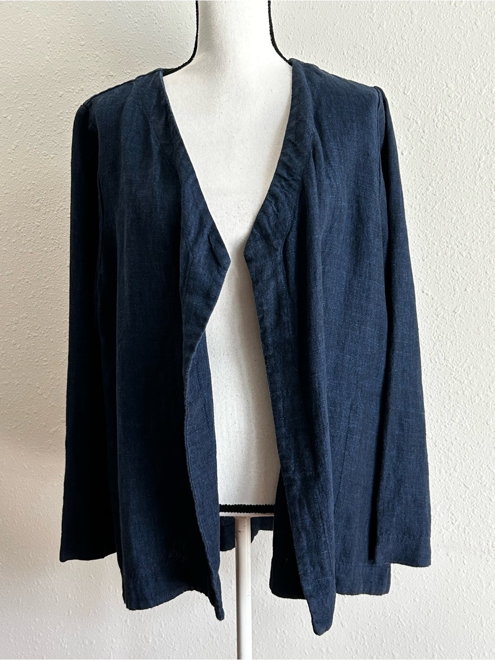 Pure J.Jill Linen Open Front Cardigan 100% Linen Blue Women's Size L Pockets - Picture 2 of 8